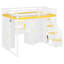 Lit mezzanine double avec escalier de rangement, coiffeuse, garde-robe et ports USB, lumières DEL pour adolescents, blanc et jaune-2046200476