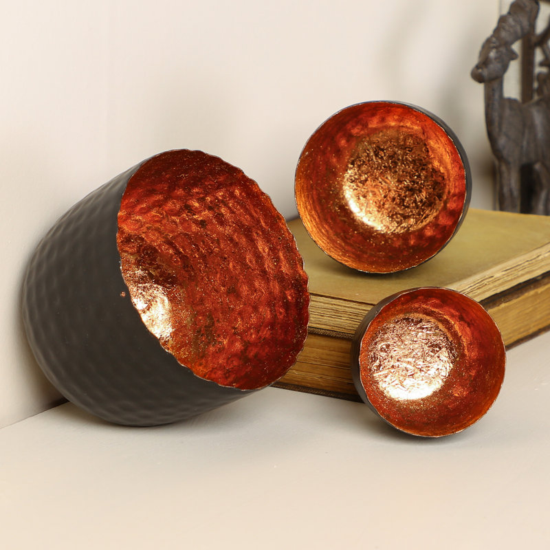 3 Piece Metal Tabletop Tealight Holder Set