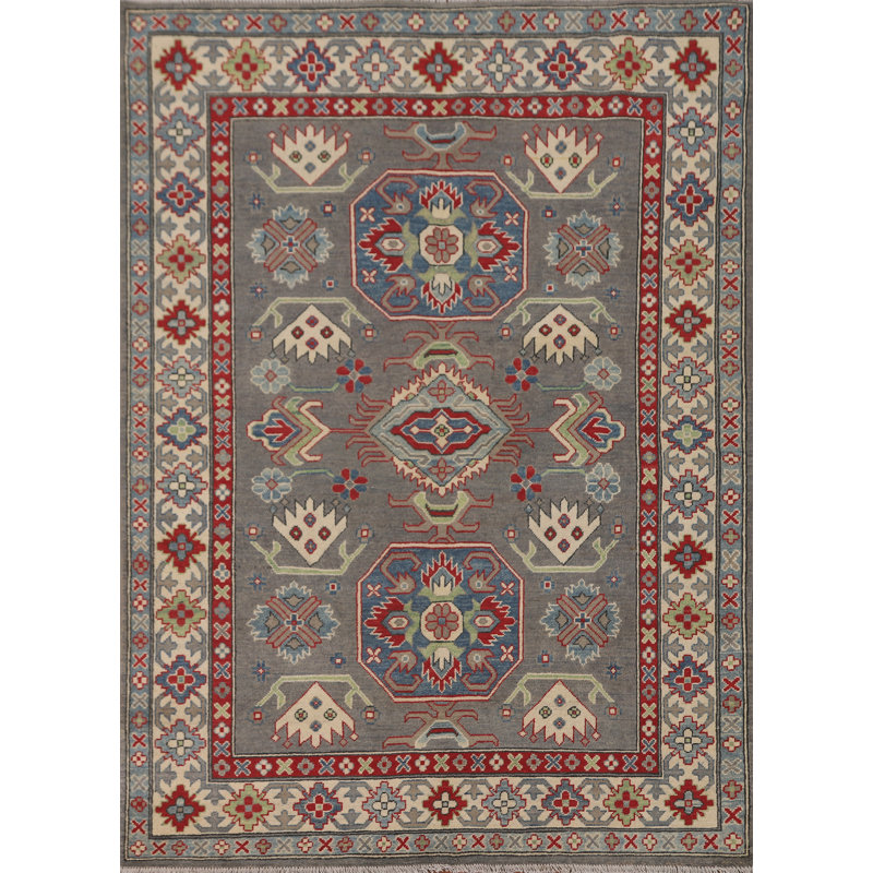 Tapis oriental gris à motif géométrique Kazak 5