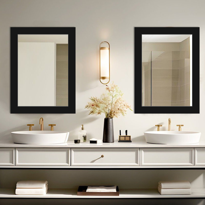 Wooden Frame Flat Mirror, Black, 32" x 24"