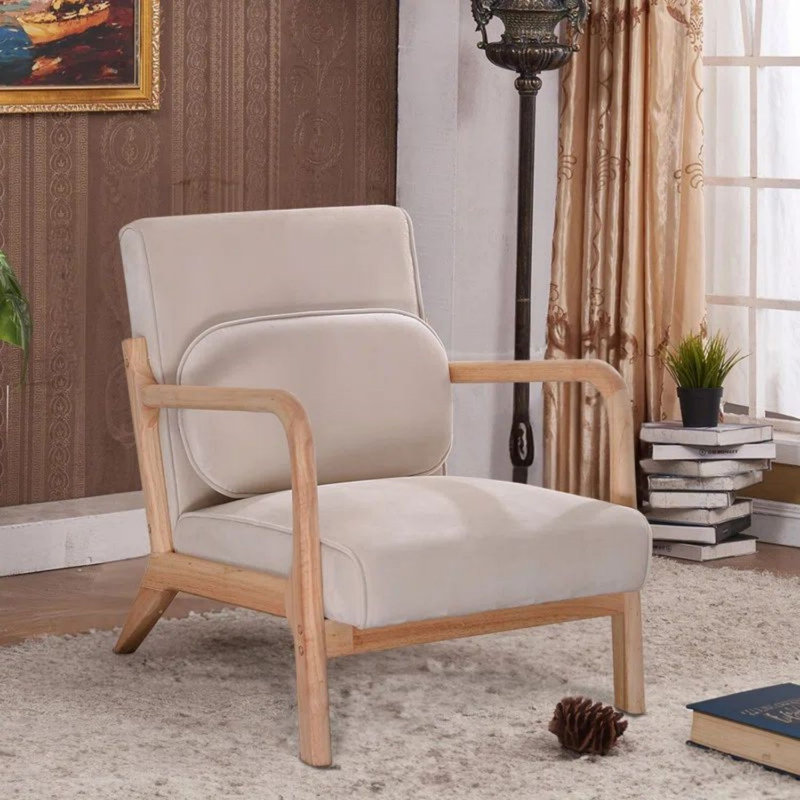Chaise avec accoudoirs rembourrée Elliauna, Polyester beige