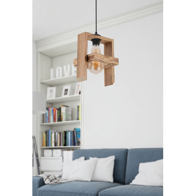 Lustre en bois élégant, finition naturelle, 7,5 x 7,5 x 25,6 pouces | Câble réglable | Douille E27, 40 W maximum | Certifié CE | Parfait pour la salle à manger et l'espace de vie, solution d'éclairage élégante