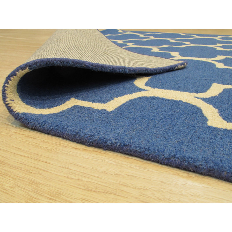Hand Tufted Wool Geometric Area Rug in Blue, 5' x 7'