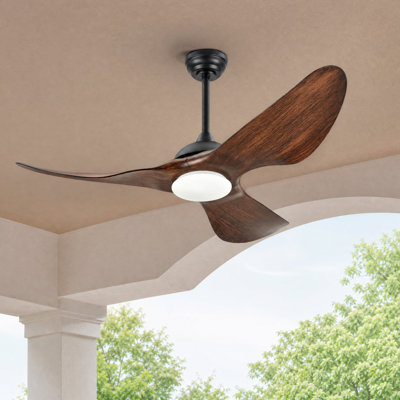 Malverne 52" 3-Blade Modern Farmhouse Wet-Rated Outdoor Ceiling Fan with Remote