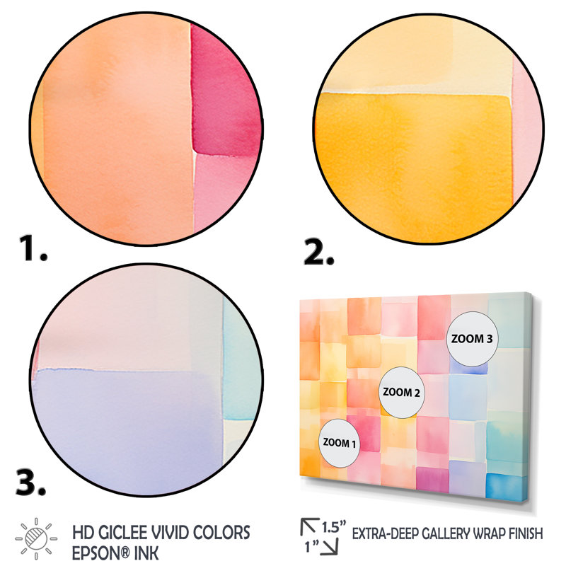«Paster Color Cubes Patterns I» - art mural abstrait géométrique 4 pièces pour le salon, H 28 po x l 48 po