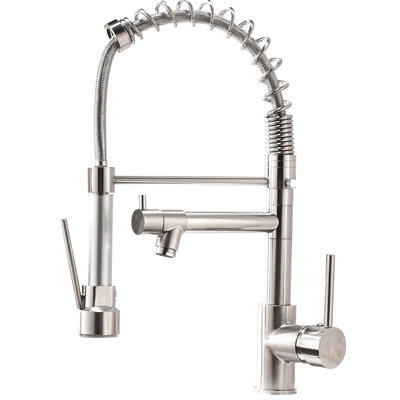 Pull Down Kitchen Faucet, Brushed Nickel, 360-Degree Swivel, Single Handle Faucet In Rotation, Quality Build
