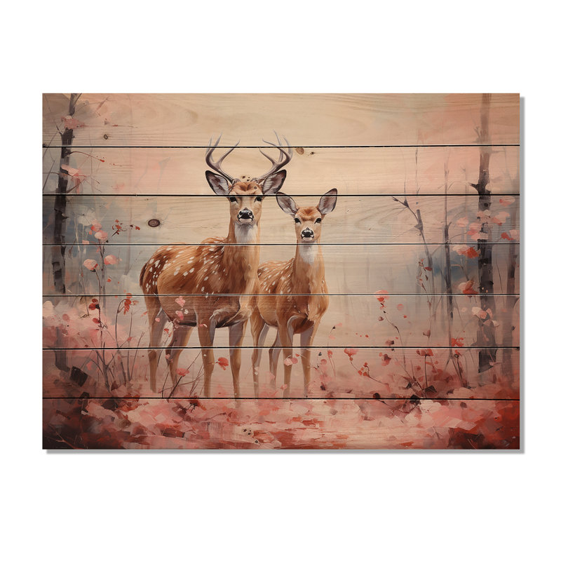 «Pink Deer Gentle Wilderness II» sur impression sur bois, H 24 po x l 32 po x P 0,78 po