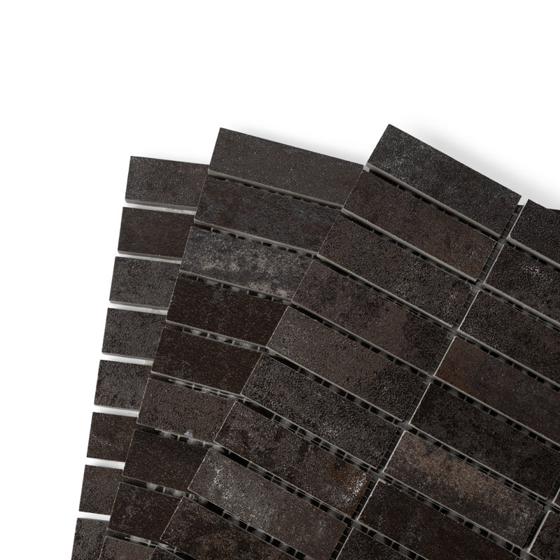 Carreau de mosaïque en porcelaine semi-poli noir de 1 po x 3 po Metallica