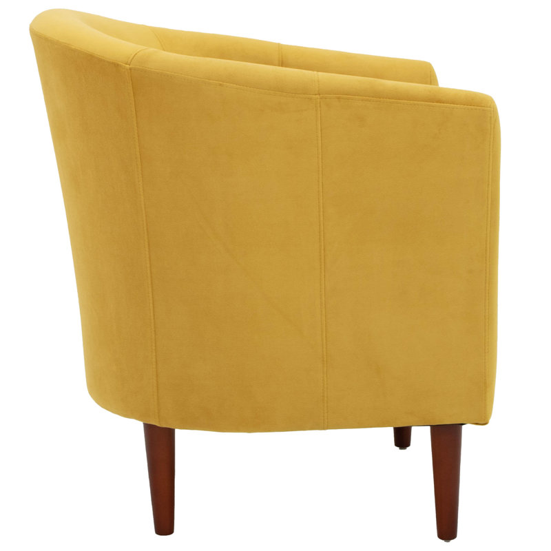 Kronos Upholstered Barrel Chair, Curry Polyester Blend, Walnut