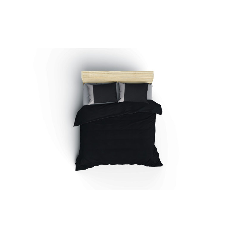 Ensemble de housse de couette Super King, 100% coton Ranforce, noir et gris | Housse de couette 102,4 x 86,6 po, 2 taies d'oreiller 19,7 x 31,5 po | Impression réactive, lavable à la machine, fermeture à boutons et enveloppes | Literie luxueuse