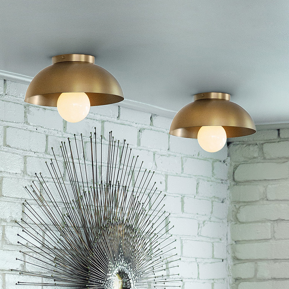 Kebo Single Light Flush Mount, Lacquered Brass