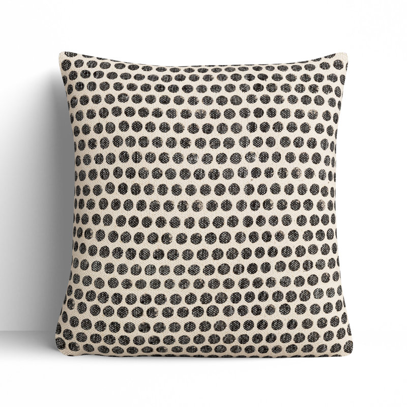 Zetta Square Cotton Pillow, 18" x 18", Light Beige/Black, Polyester/Polyfill