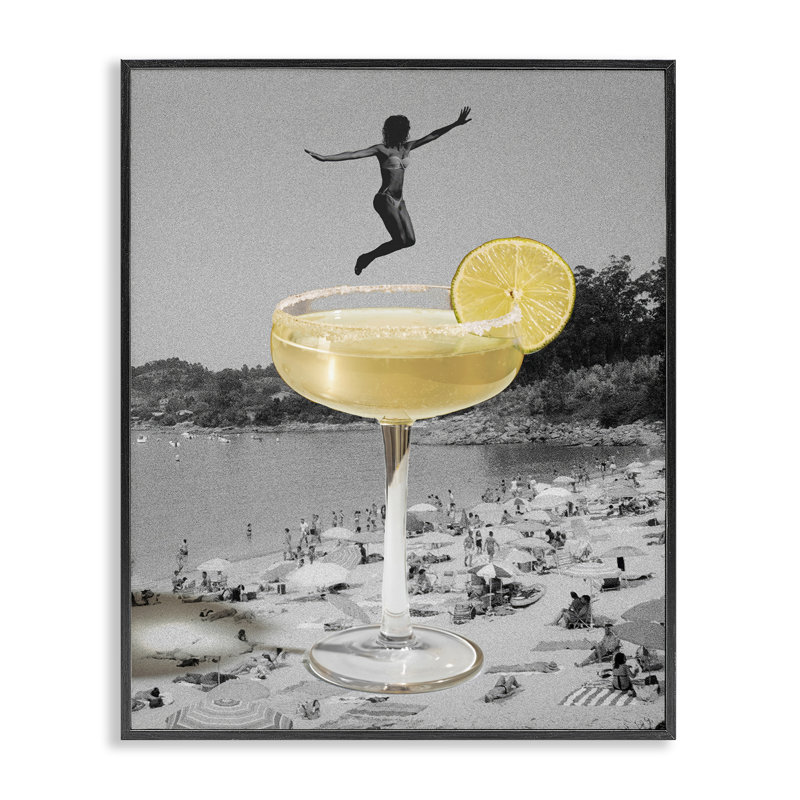 «Natation en cocktail», estampe numérique par Daphne Polselli, H 14 po x l 11 po, Giclée encadrée noir minuit