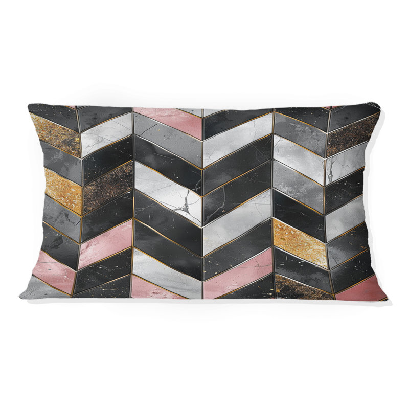 Coussin lombaire Glam Chevron II - Glam, Gris / Rose