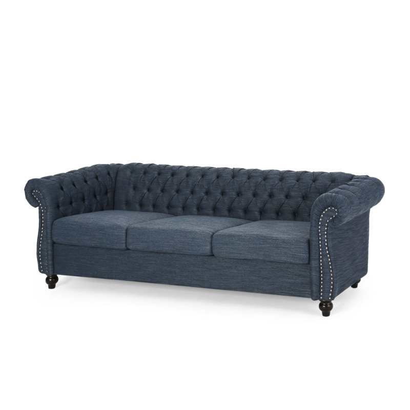 Dierdre 84.75 Sofa Couch, Chesterfield Style Sofa with Button Tufted, Navy Fabric