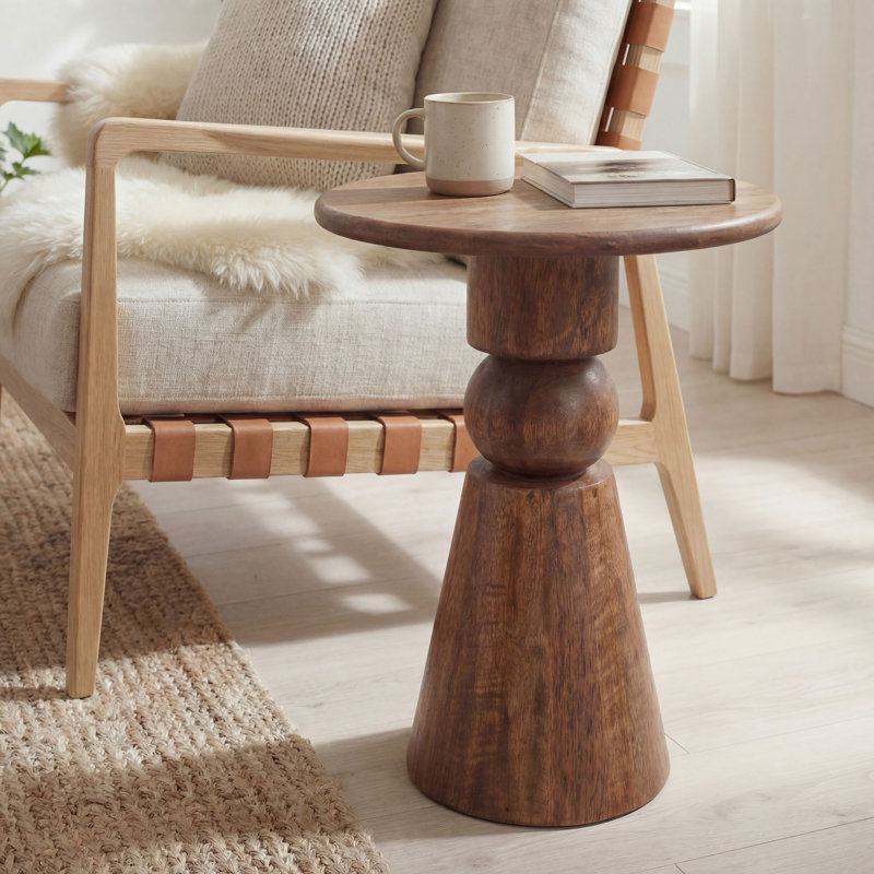 Mango Solid Wood Round Side Table