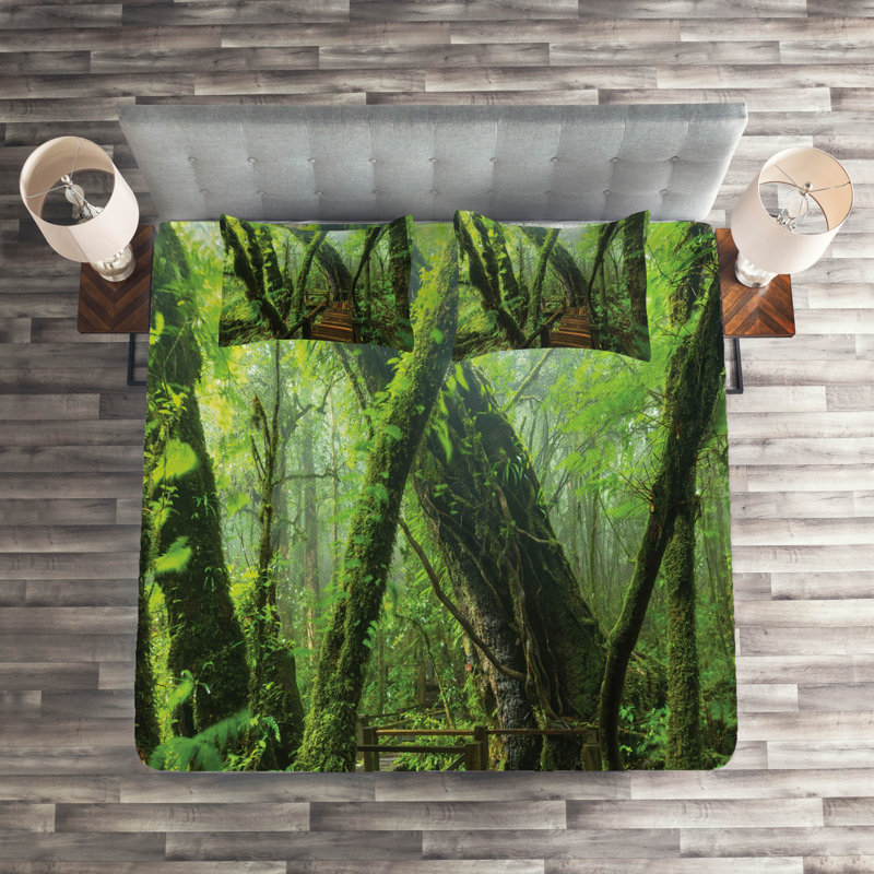 Forest Rustic Polyester Coverlet, King Bedspread + 2 Shams
