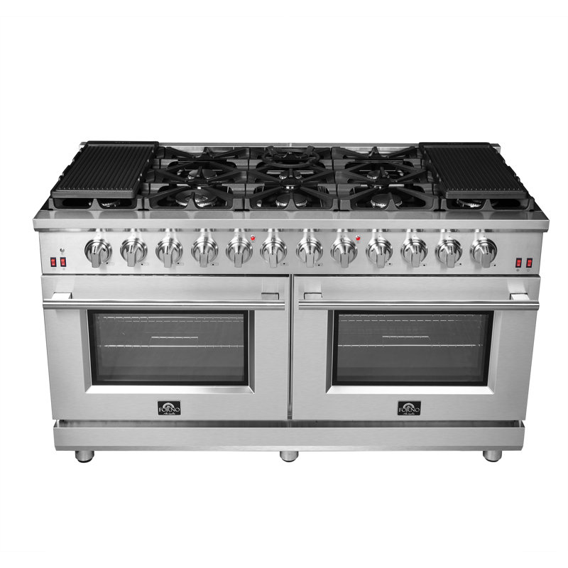 Massimo 60-inch Gas Range Stainless Steel, 10 Sealed Burners 142,000 BTU, 8.64 cu. ft. double ovens