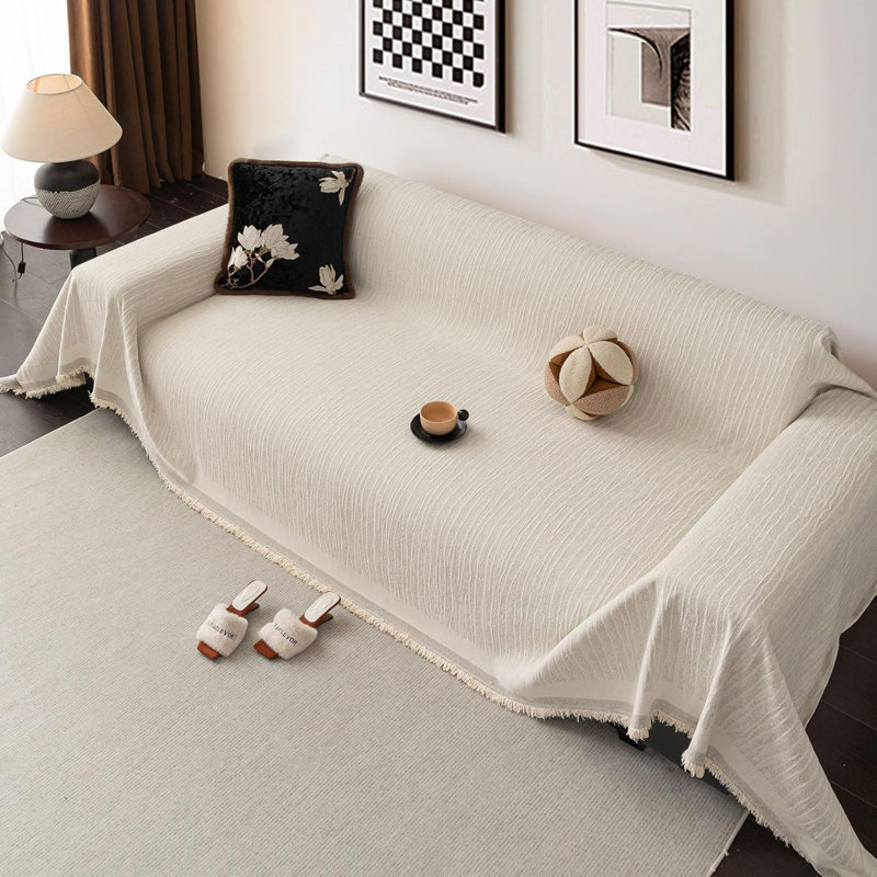 Cotton Box Cushion Sofa Slipcover, Off White