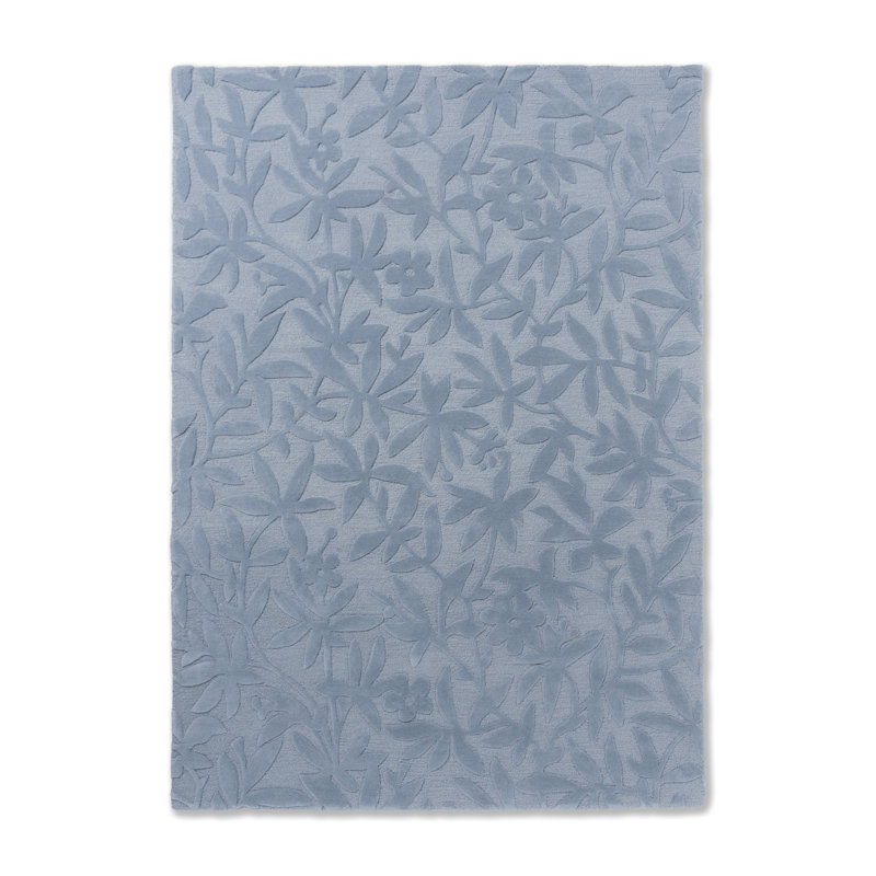 Tapis floral bleu en laine touffeté à la main, Rectangle 4 pi 7 po x 6 pi 7 po