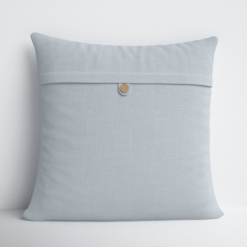 Leigh Buttons Cotton Throw Pillow, 18" x 18", Polyester, Ice Blue