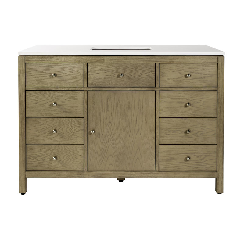 Celine 48 in Single Sink Bathroom Vanity with Quartz Top, Light Oak, Light Oak