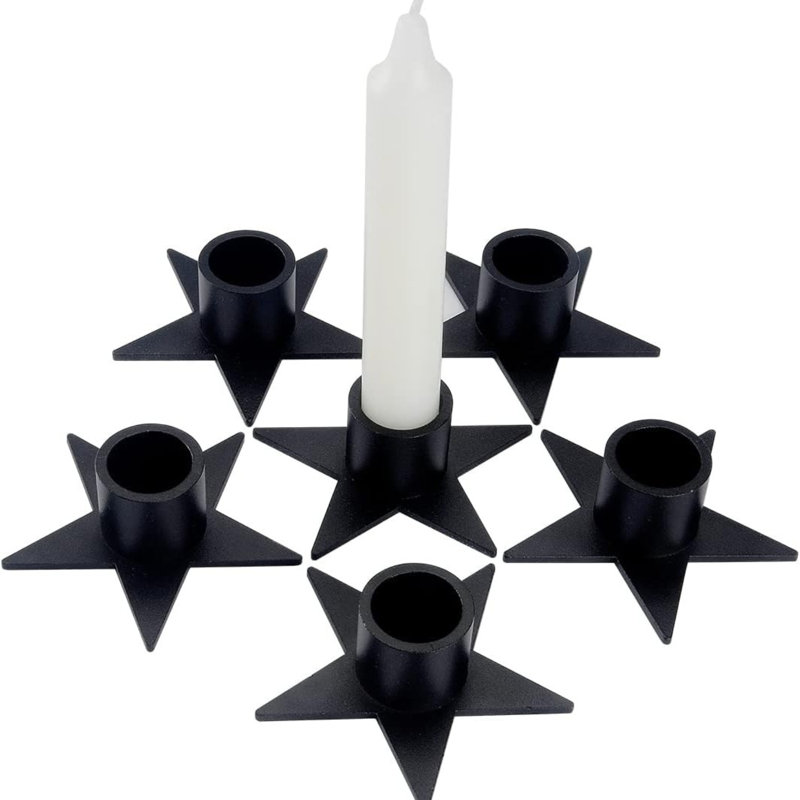 6pcs Pentagram Black Taper Candle Holders