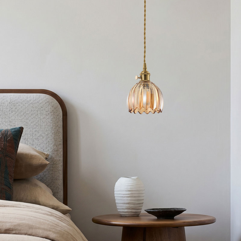 1 luminaire suspendu rond en verre ambré à intensité variable