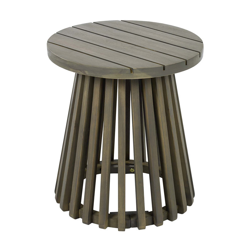 Outdoor Acacia Wood Patio Side Table, Round Coffee Table For Backyard, Lawn, Balcony With Durable Grey Finish, Gray