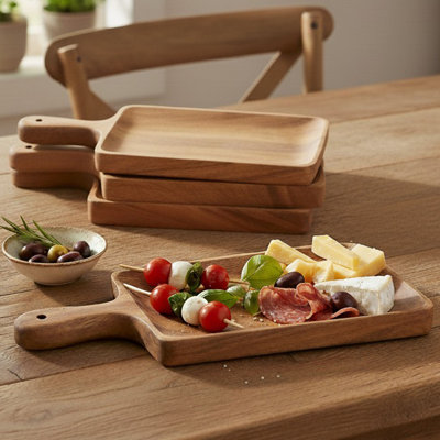 13 3/4" Individual Acacia Wood Paddle Board Serving Tray - Set Of 4