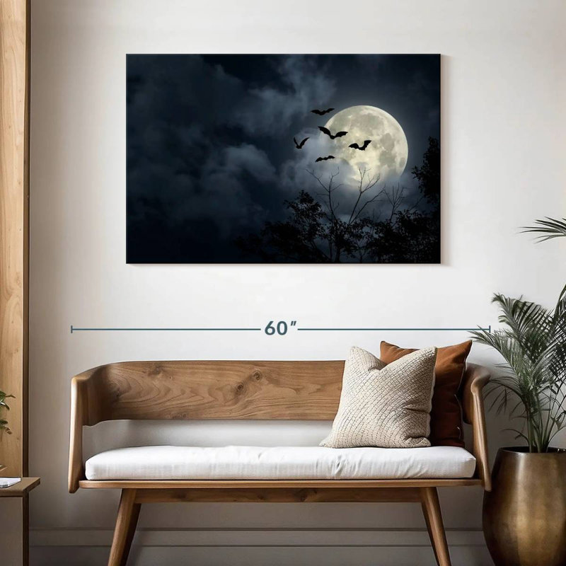Brampt, chauves-souris volantes et pleine lune, H 30 po x l 45 po