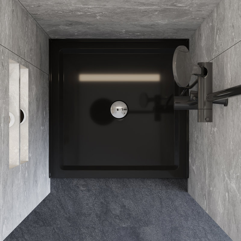 36" Black Acrylic Single Threshold Shower Base with Center Drain