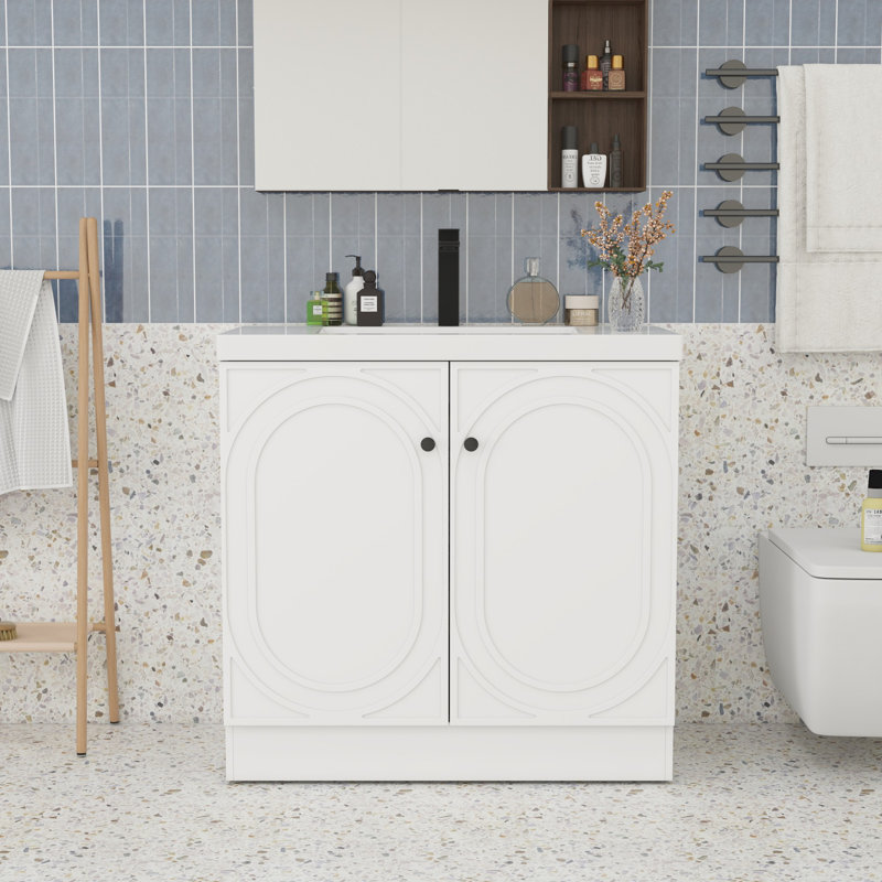 Meuble-lavabo 36 po avec lavabo en résine, Noir, Blanc