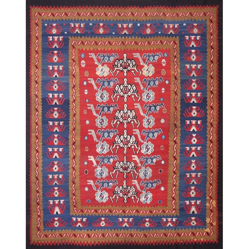 Tribal Floral Design Antique Flat Woven Turkish Room Size Kilim Rug
