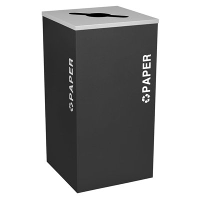 24 Gallon Steel Kaleidoscope Square Waste & Recycling Bin | Custom Streams For Office, School, Business - Paper - Black Textured