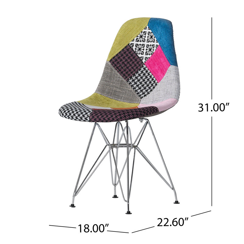 Patchwork Accent Chair Bohemian Style Fabric? Chair With Chromed Legs Geometric Pattern Chair, 18" X 21", Set Of 2