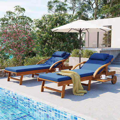 Acacia Wood Frame Outdoor Lounge Chairs Set
