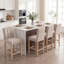Tabouret de bar moderne à hauteur de comptoir avec dossier, tabouret de bar en bois massif recouvert de lin beige de 25,2 po de hauteur pour îlot de cuisine pour bar à domicile, entièrement assemblé-1267901881