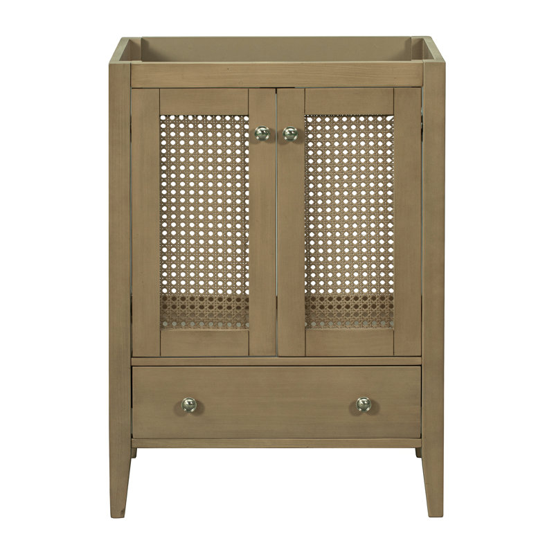 Meuble-lavabo 24 po sans lavabo, base seulement, armoire en rotin avec portes et tiroir, cadre solide et panneau en bois aggloméré, naturel
