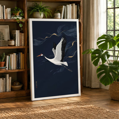 Crane in Flight Japandi - Wrapped Canvas