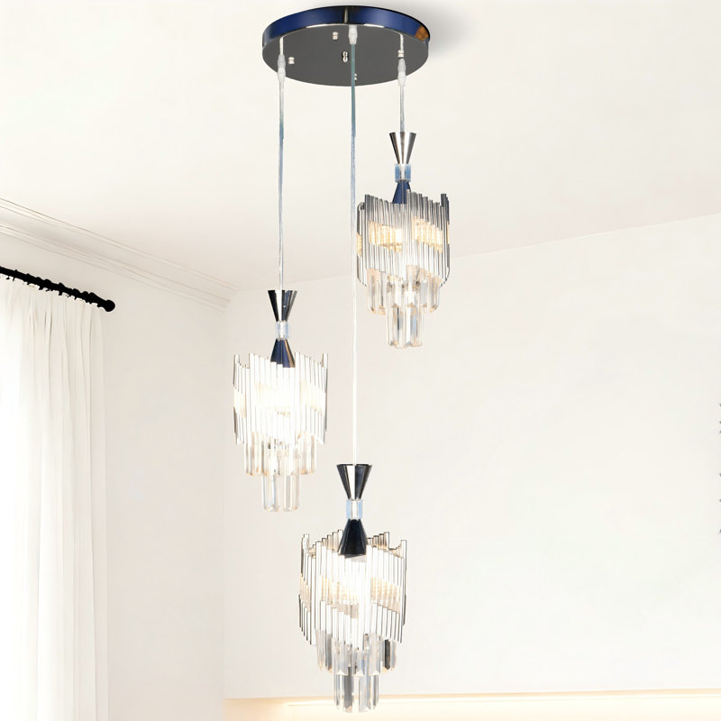 Lustre en grappe de luxe moderne à 3 lumières avec accents de cristal