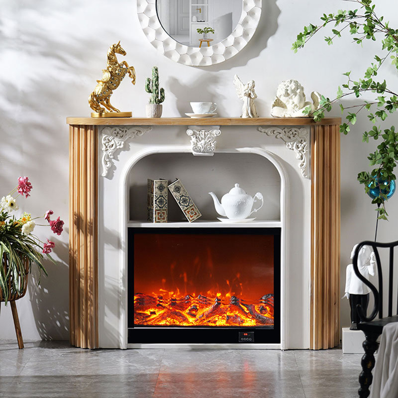 French Solid Wood Simulated Flame Decorative Fireplace Cabinet