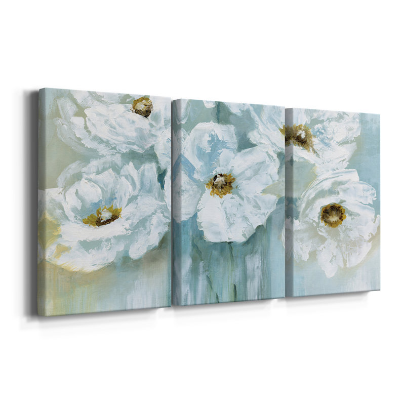 Bouquet de coquelicots blancs - Toile tendue avec châssis de qualité supérieure - Prêt à être accroché