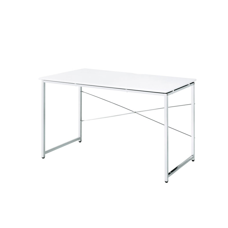 Bureau blanc et fini avec tube en métal et table rectangulaire d'une épaisseur de 70 mm et d'une capacité de 70 lb, plancher de 28 po