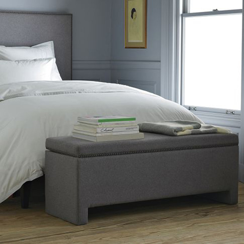 Banc de rangement rembourré Ashli, H 19 po x l 48 po x P 18 po, Blanc cassé