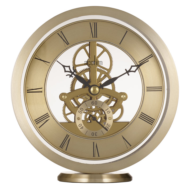 Acctim Millenden Mantel Clock Quartz Polished Metal Floating Effect Glass Front, Gold
