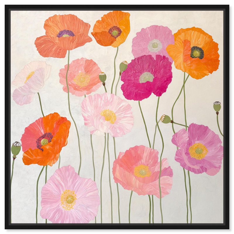 «Sunset Poppy Chorus II» par Art Remedy, H 17 po x l 17 po, Cadre flottant, Noir