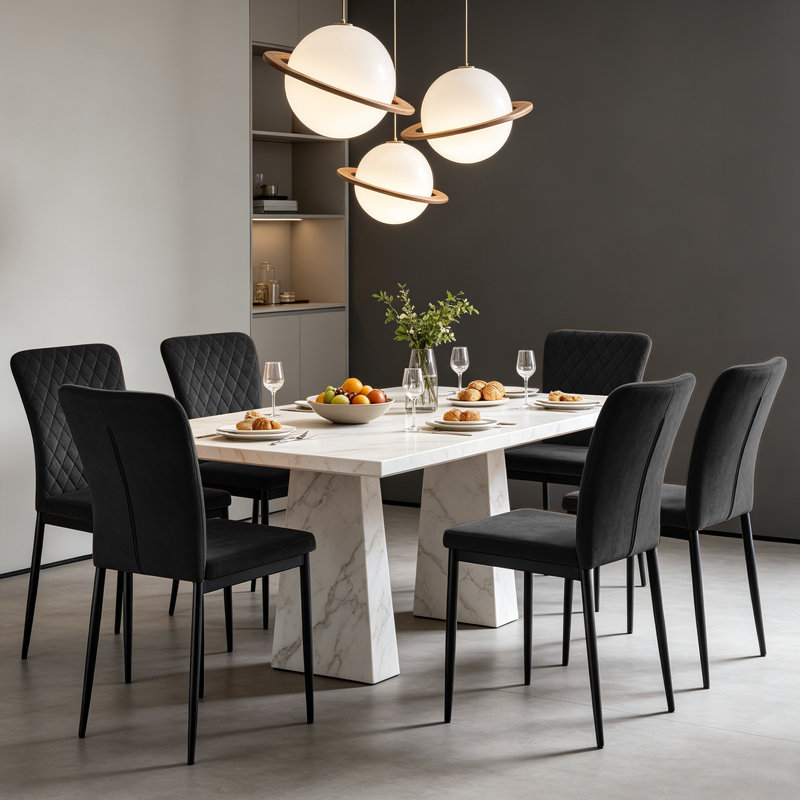 Tufted Upholstered Velvet/Suede Armless Dining Chair with High Back, Velvet Black
