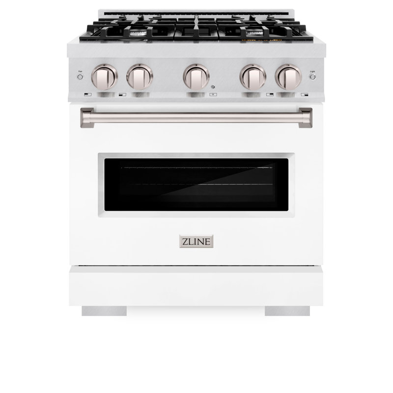 ZLINE 30" Classic Gas Range w/ Convection Oven in Stainless Steel w/ 4 Brass Burners, Satin Stainless Steel/White