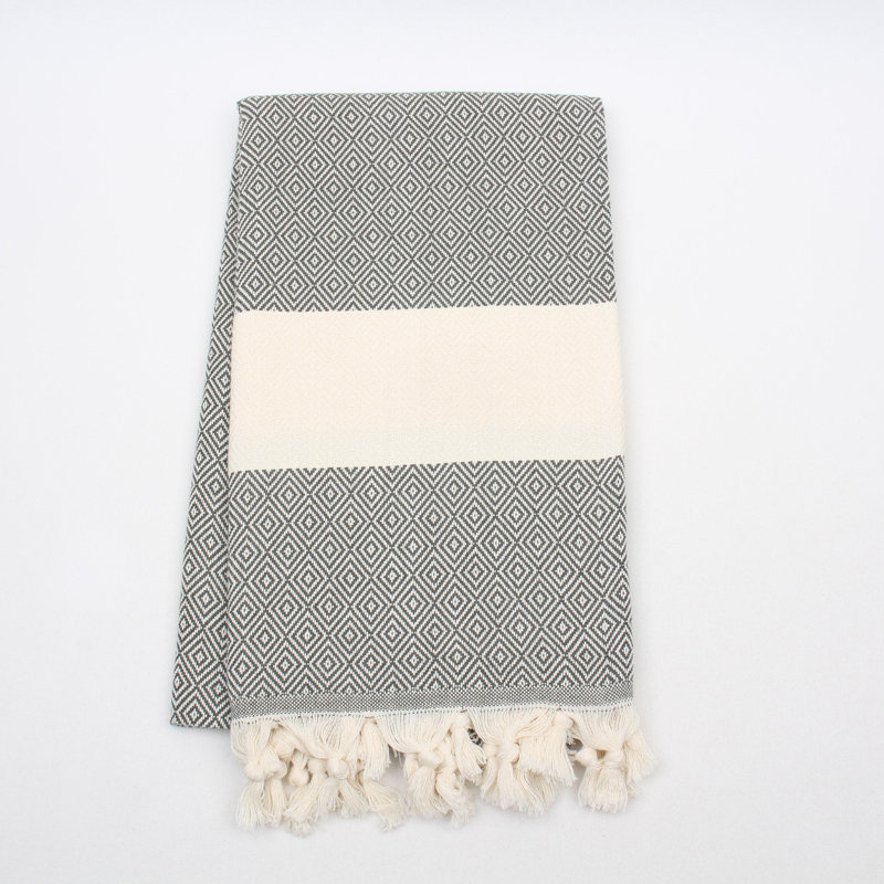 Diamond Pattern Turkish Cotton Towels – Peshtemal & Peshkir, Quick Dry & Soft, Khaki Green, Bath Towel - 1 Pack